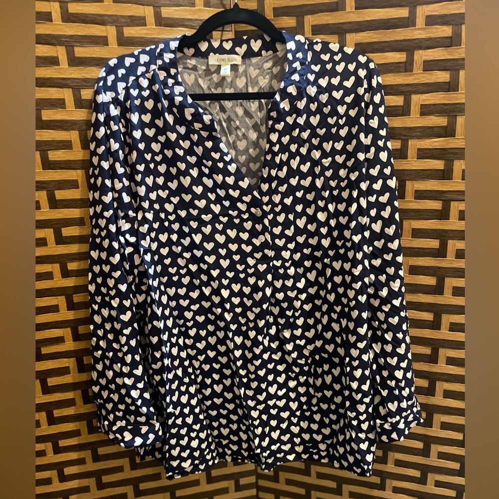 COMO BLU blue white hearts blouse women’s 3x plus